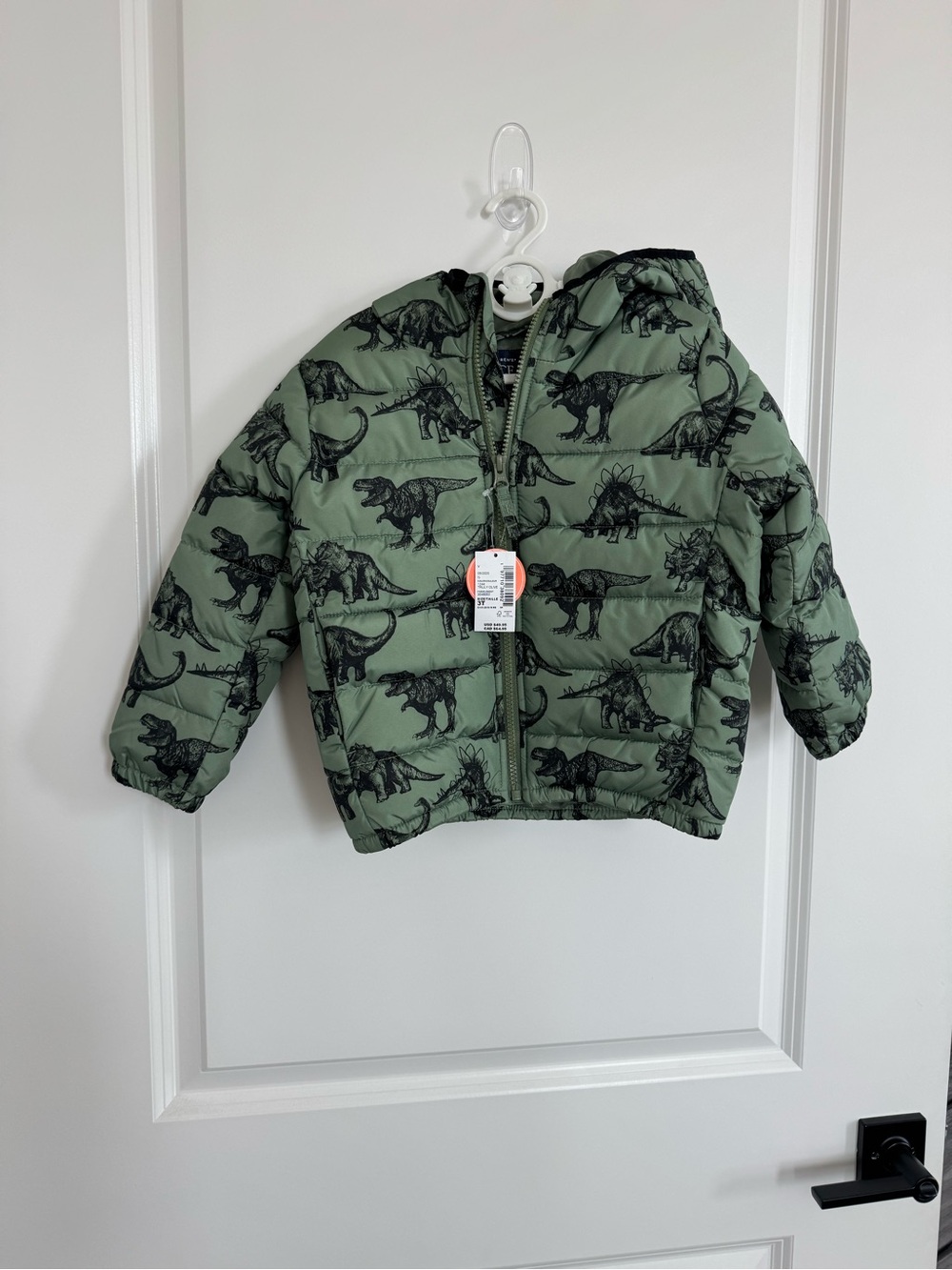 NWT The Children's Place Olive Green Dinosaur Puffer Jacket